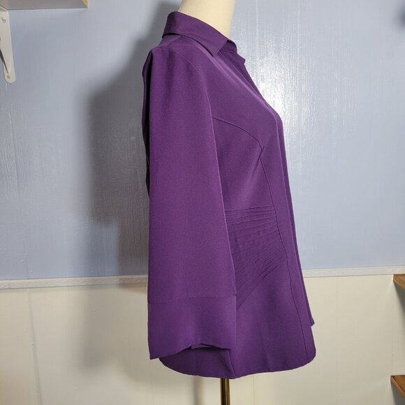 Dressbarn Medium Deep Purple Semi Fitted Button Up Longsleeve Dressy Office Top - Picture 4 of 11